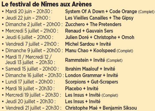 liste concerts été 2017