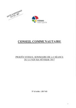 Procès-verbal sommaire du conseil communautaire du lundi 06 février 2017