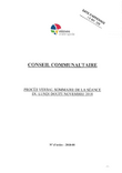 Procès-verbal sommaire du conseil communautaire du lundi 12 novembre 2018