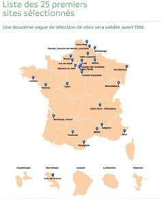 Carte des 25 sites sélectionnés