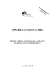 Procès-verbal sommaire du conseil communautaire du lundi 02 décembre 2019