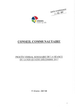 Procès-verbal sommaire du conseil communautaire du lundi 04 décembre 2017