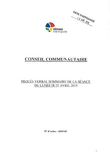 Procès-verbal sommaire du conseil communautaire du lundi 8 avril 2019